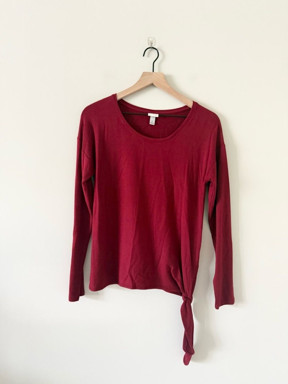 NWT A New Day Wine Red Tie-Hem Long Sleeve Tee Size S